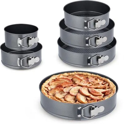 Immagine prodotto di Set di 6 stampi a cerniera rotondi Ø 14-28 cm per torte e dolci con rivestimento antiaderente color antracite