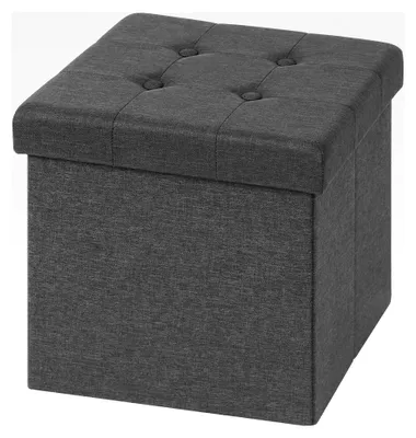 Produktbild von Sitzhocker mit Stauraum, faltbar, gepolsterte Sitzfläche aus Leinen, 37,5x37,5x38CM (LxBxH), Dunkelgrau