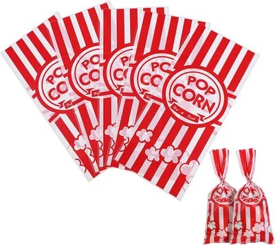 Produktbild von 100 Stück Popcorn Tüte, Papiertüten Partytüte, Popcorn Box Candy Tüte, Rot-Weiß Gestreift, 27.5 x 12.5cm