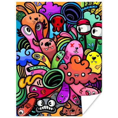 Produktbild von MuchoWow® Poster Design - Monster - Regenbogen - Lustig - Mädchen - Jungen 120x160 cm - Wandbilder