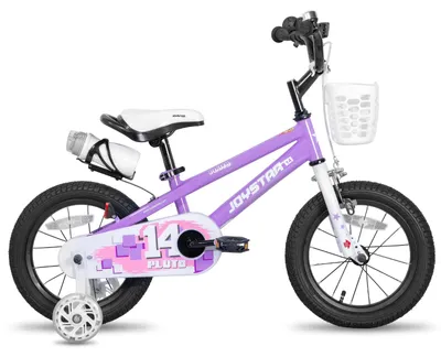 14-Zoll-Kinderfahrrad mit Stützrädern und Korb, Lila, für 3-5 Jahre