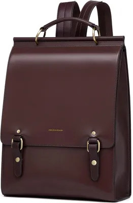 Imagen del producto de Mochila de cuero genuino, color marrón vintage, talla L, para portátil y accesorios