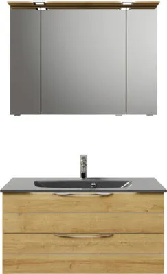 Produktbild von Pelipal Badmöbel-Set Sunline 300 BxHxT 97 x 200 x 48 cm Frontfarbe eiche riviera Badmöbel-Set mit Waschtisch Mineralmarm