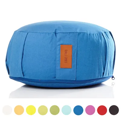 Produktbild von GORILLA SPORTS® Yogakissen - Rund, Waschbarer Bezug, 100 % Baumwolle, mit Dinkelfüllung, Sitzhöhe 18 cm, Durchmesser 30 cm, mit Griff, Dunkelblau - Meditationskissen, Sitzkissen, Yoga Bolster