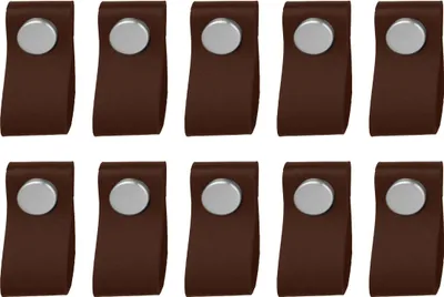 Produktbild von Natural Goods Berlin Möbelgriff SCHLUPPE, Möbelknopf, Schrankgriff, Knauf für Schublade und Tür, Braun, Edelstahl-Optik, 10 Stück