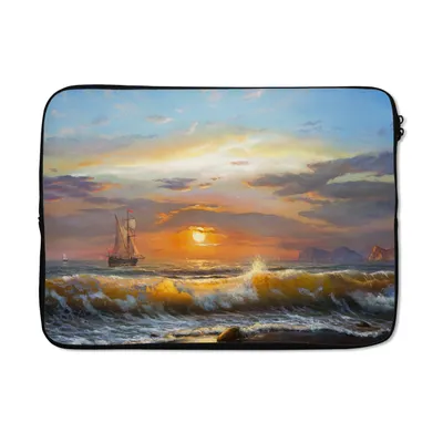 Produktbild von MuchoWow® Laptop Hülle 13 Zoll Malerei - Wasser - Segelboot - Ölfarbe Laptoptasche - Laptophülle - Sleeve - Rundumschutz