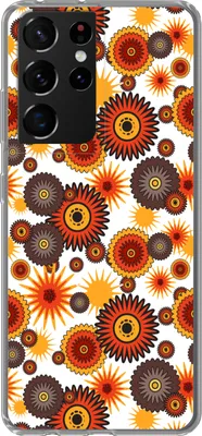 Produktbild von MuchoWow® Handyhülle Schutzhülle Hülle für Telefoonhoesje Samsung Galaxy S21 Ultra Design - Retro - Orange - Blumen Silikon Softcase Handy Hülle - Mobiltelefon