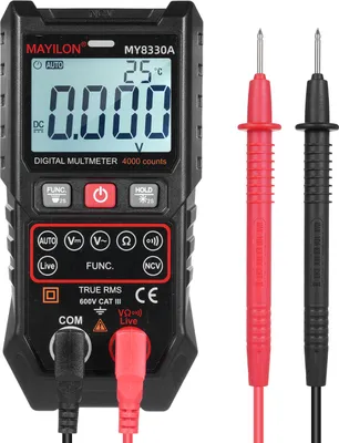 Zdjęcie produktu dla Multimetr cyfrowy MAYILON, tester napięcia, 4000 zliczeń, TRMS, zakres automatyczny/ręczny, multi-tester, pomiar napięcia AC/DC, rezystancji, test on-off, NCV, bezdotykowe wykrywanie napięcia, podświetlany wyświetlacz LCD, funkcja wstrzymania danych