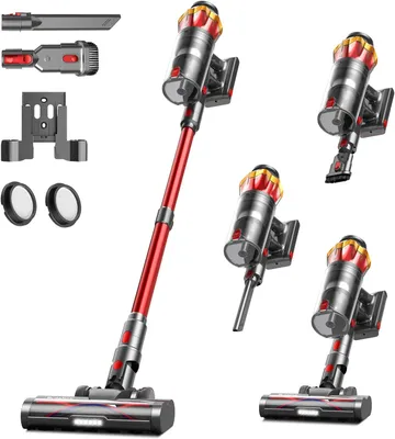 Produktbild von Akku Staubsauger 550W, 45.000 Pa Saugkraft, 65 Min Laufzeit, 1,6L, Anti-Tangle Bürste, selbststehend, Wandlade-Station, leise, Tierhaare & Teppiche