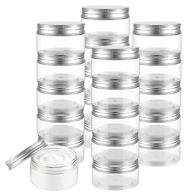 Zdjęcie produktu dla Zestaw 20 przezroczystych plastikowych doniczek z aluminiowymi pokrywkami