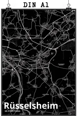 Produktbild von Mr. & Mrs. Panda Bild Rüsselsheim DIN A1 - Geschenk, Wandbild, Stadt Dorf Karte Landkarte Map Stadtplan, Wanddekoration, Plakat, wanddeko, drucke