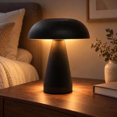 Produktbild von LED-Pilzlampe, tragbare Metall-Schreibtischlampe,USB-Aufladung Nachttischlampe, dreifarbiges Touch-Kabellos Dimmen, Augenschutz-Nachtlicht, Schwarz