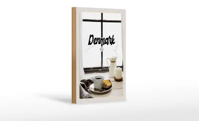Produktbild von Holzschild Reise 12x18 cm Dänemark Kaffee und Kuchen Fenster
