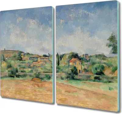 Produktbild von Coloray Herdabdeckplatte 2x30x52 cm Schneidebrett Kochplattenabdeckung Küchenbrett Hackbrett - Malerei Häuser Natur