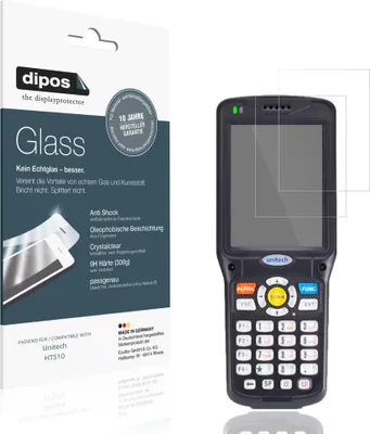 Produktbild von 2x Schutzfolie für Unitech HT510 - Anti-Shock 9H Folie dipos Glass Kunststoffglas