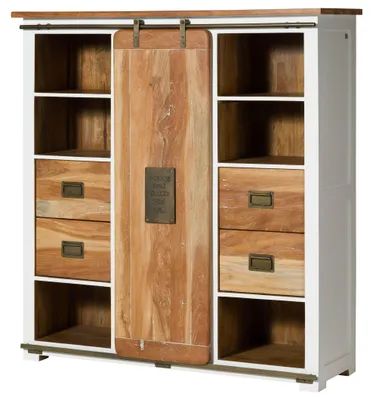 Produktbild von MASSIVMOEBEL24 Highboard Mango 142x45x147 weiß lackiert RAILWAY #562