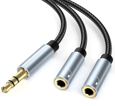 Produktbild von Audio-Splitter, Y-Adapter, 3,5-mm-Stecker zu Buchse, Kopfhörer-Stereo-Aux-Splitterkabel – Silber