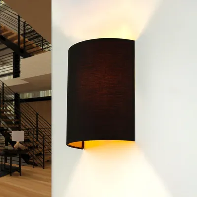 Obrázek produktu pro Moderní nástěnná lampa "Alice" látkové stínidlo černá zlatá loft design E27 útulná nástěnná lampa obývací pokoj