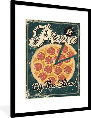 Produktbild von MuchoWow® MuchoWow® Gerahmtes Poster Vintage-Poster einer Pizzawerbung 60x80 cm - Poster mit zchwarzem Bilderrahmen - Wohnzimmer - Dekorationen - Prämie