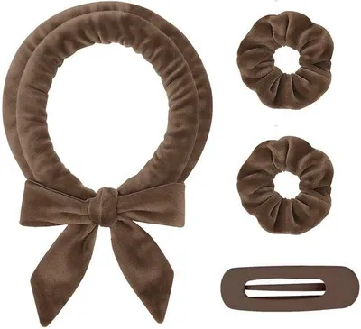 Zdjęcie produktu dla Zestaw do kręcenia włosów Unyqoos® z miękkiego weluru, idealny do tworzenia loków bez użycia ciepła podczas snu – 160 cm taśmy do kręcenia, 2 opaski na głowę i klips, miękki welur zapewniający objętość dla włosów o średniej długości