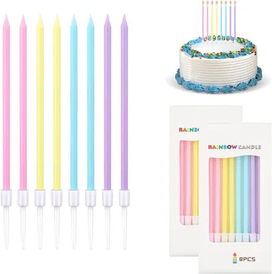 Imagen del producto de Velas de cumpleaños para pastel - 16 unidades, colores de arcoíris - Velas para decoración de cumpleaños