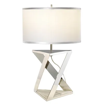Image de Lampe de table avec abat-jour Aegeus chromé-gris, 1xE27x60W, tissu, dimensions : 70,4 x 45 x 45 cm, IP20, Elstead
