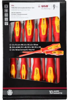 Produktbild von WGB VDE Schraubendreher Set 9-teilig, isoliert bis 1000V, S2-Stahl