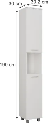 Zdjęcie produktu dla Wysoka szafka Vicco Ilias Biały 30.2 x 190 cm z 2 drzwiami, Model 54765