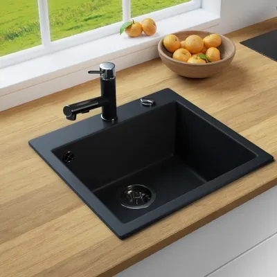 Produktbild von MIT ARMATUR - Rein Schwarz LINDBERGH® Antibakterielle Granit Spüle "COL44" + "1-Nero" Einbauspüle Küchenspüle Spülbecken
