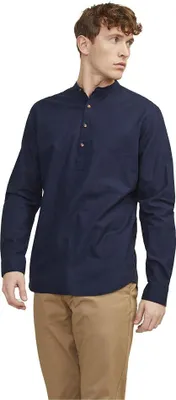 Produktbild von Jack & Jones Summer Half Placket Linen Langarmhemd Blau S Mann Blau S