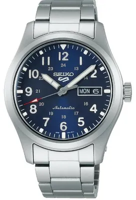 Produktbild von Seiko 5 Sports Automatikuhr aus Edelstahl mit blauem Zifferblatt SRPG29K1