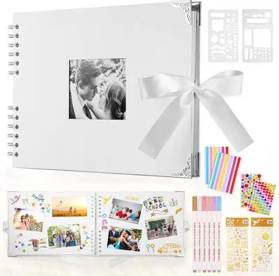 Immagine prodotto di Album fotografico bianco 29x21 cm con 80 pagine per 160 foto e 6 segnalibri