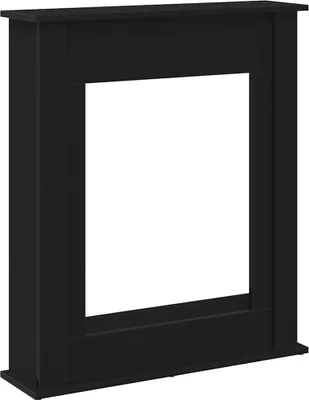 A black fireplace surround with a large square opening.