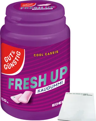 Produktbild von Gut & Günstig Kaugummi Cool Cassis zuckerfrei (50 Stk. Dose) + usy Block