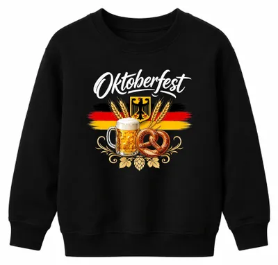 Produktbild von Deutschland Trachtenshirt Lederhose Kinder Sweatshirt Pullover, Schwarz, 140