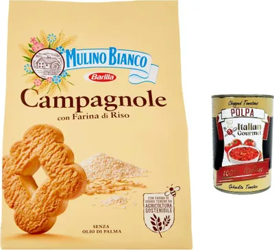 Produktbild von 6x Mulino Bianco Campagnole Shortbread-Kekse mit Reismehl 700g + Italian gourmet polpa 400g