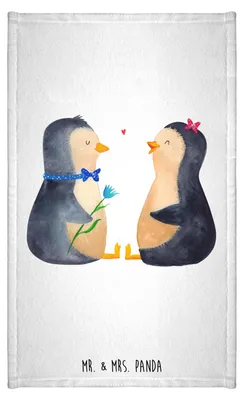 Produktbild von Mr. & Mrs. Panda Handtuch Pinguin Pärchen - Weiß - Geschenk, Hochzeitstag, Gäste-WC, Frotteetuch, Hochzeitsgeschenk, Liebe, Gästetuch, Verliebt, Klein, Verknallt