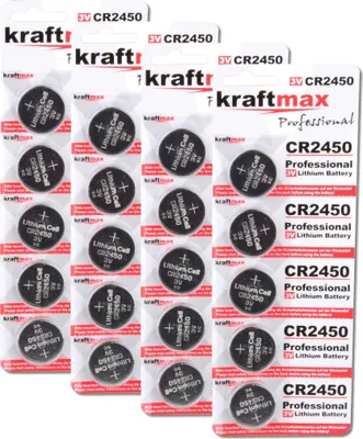 Produktbild von Kraftmax 20er Pack CR2450 Lithium Hochleistungs- Batterie / 3V CR 2450 Knopfzelle für professionelle Anwendungen - Neuste Generation