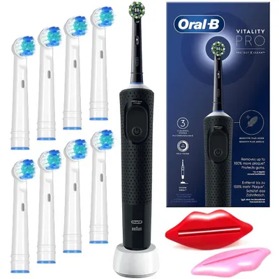 Immagine prodotto di Set spazzolino elettrico Oral-B Vitality Pro D103 nero – 8 testine di ricambio – 3 modalità di pulizia – timer