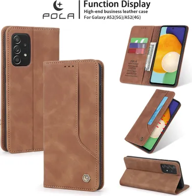 Produktbild von Galaxy A52 Hülle, LaimTop Retro Kunstledertasche Schutzhülle mit Kartenfach Standfunktion für Samsung Galaxy A52 5G / A52 4G Braun