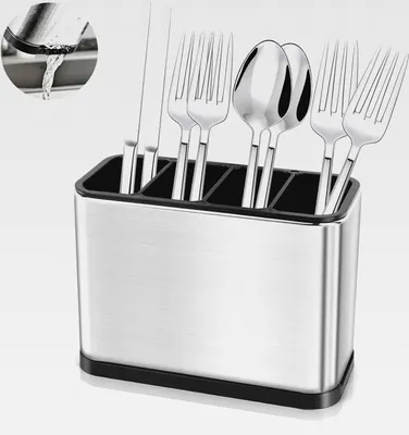 Produktbild von Besteckkasten, Besteckhalter 4 Fächer Besteckkorb, Abtropfschale Besteckkasten für Küchenutensilien, Besteck, Gabeln