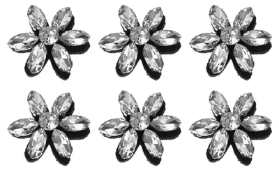 6er-Set Blumenperlen-Applikationen, Glas, klar, 26x6 mm