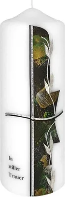 Produktbild von Trauerkerze "Dekor grün/schwarz, Ranke silber" 220 x 80 mm mit Klarsichtkarton