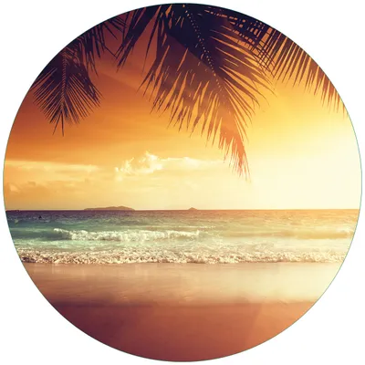 Produktbild von Wallario Premium Glasbild, freischwebende Optik, kräftige Farben, rund 50cm Durchmesser, Motiv Sonnenuntergang am Strand in der Karibik