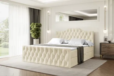 Produktbild von ALTDECOR Boxspringbett mit Fußteil, H3 Matratze und Topper - 120x200 cm - VILA-1-Z - Beige Samt - Polsterbett mit Bettkasten und Lattenrost, Bett mit Stauraum