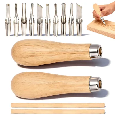 Linolschnitt-Set, 2 Griffe, 10 Klingen, Holzgriff, Edelstahl