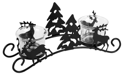 Produktbild von Kerzenleuchter - Hirsch-Motiv mit Windlicht aus Glas - Dekoration für Tisch und Kamin - Schwarz