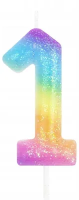 Produktbild von PartyPal Geburtstagskerze Ziffer 1 Regenbogen Glitzer
