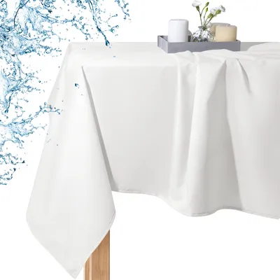 Produktbild von Fleckenabweisende Gartentischdecke 140x200, Wasserdichte Terrasse, Balkon Im Freien, Weiss