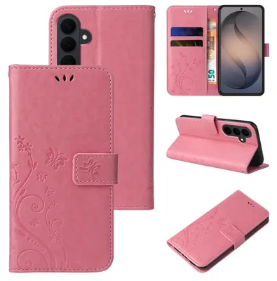 Produktbild von Handyhülle für Samsung Galaxy S26 FE Floral Blumen Schmetterling Flip Cover Hülle Case Klapphülle Handytasche Farbe: Rosegold